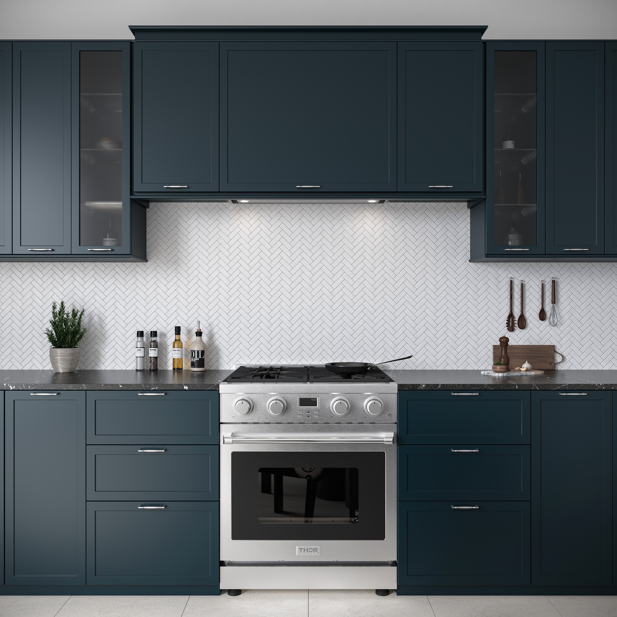 Luxury navy cabinetry with THOR range
